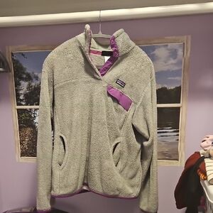 Patagonia Women's L Snap T Fleece Gray with Purple Accents